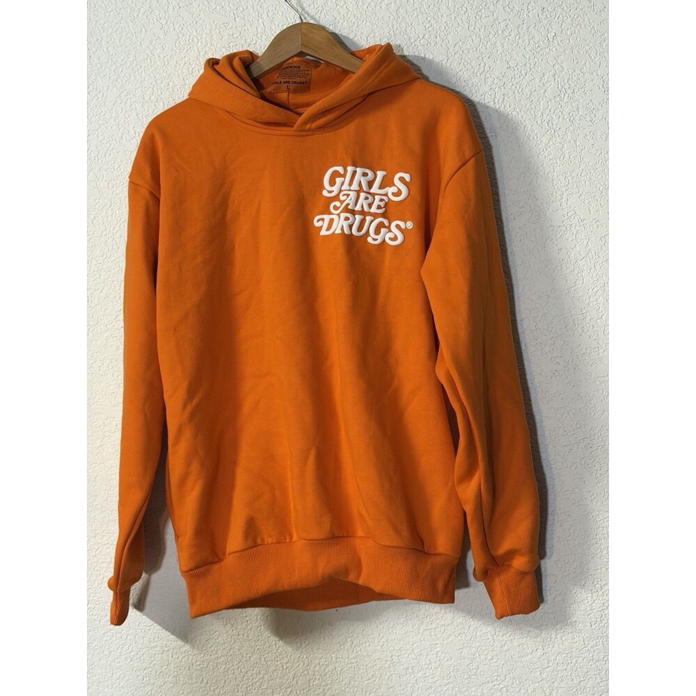 Girls Are Drugs Orange Casual Streetwear Men’s NWT Hoodie Sweatshirt Size L